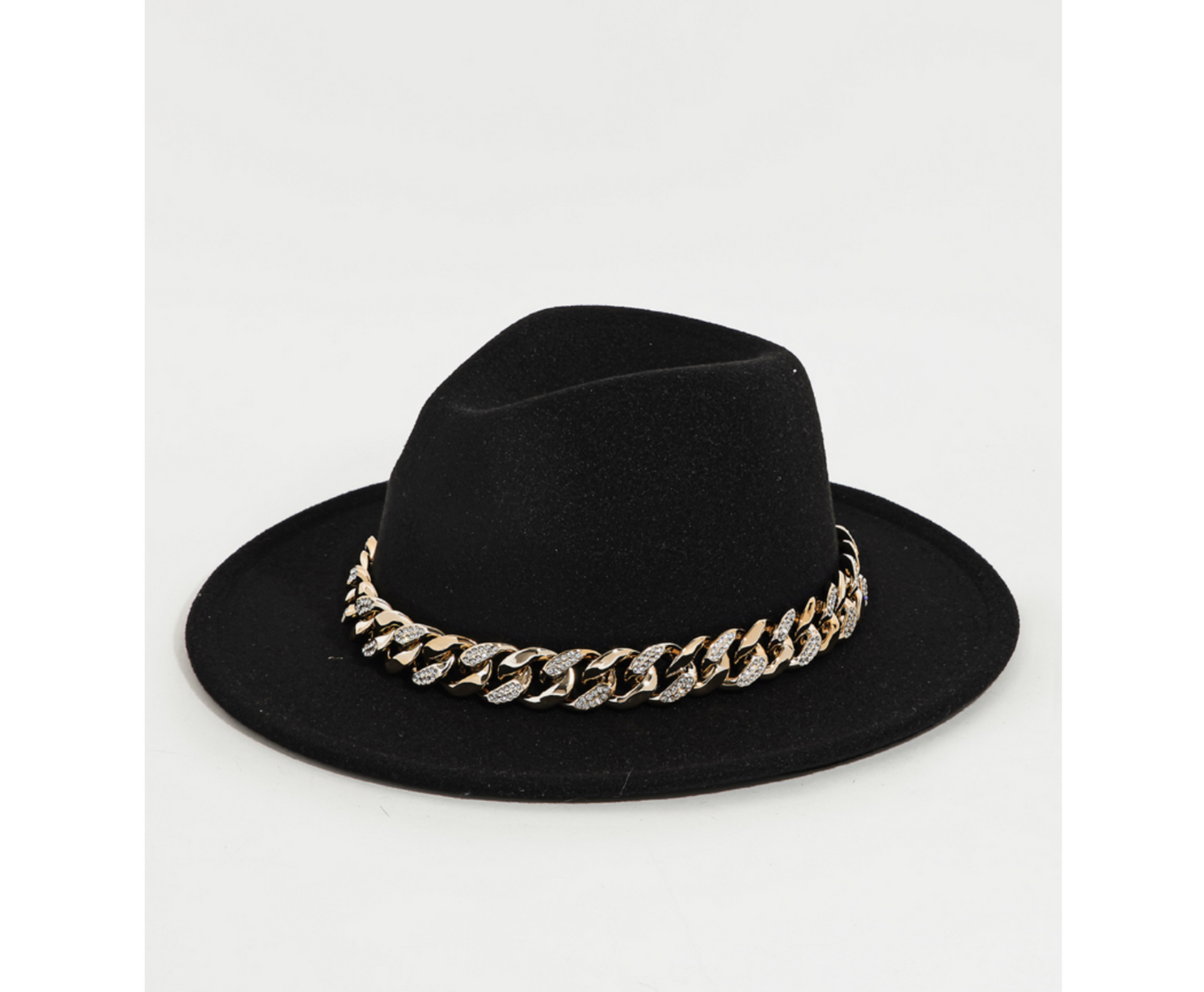 Black & Gold Chain Small Brim Fedora