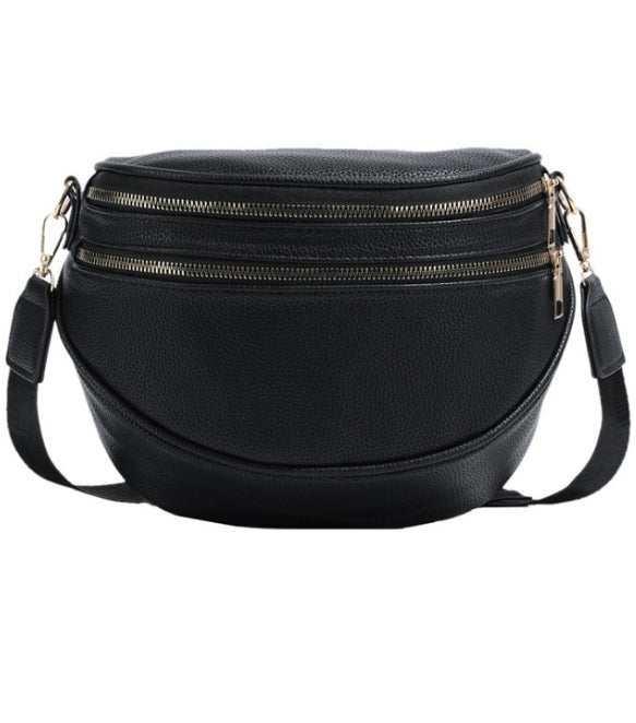 Black Double Zipper Bum Bag