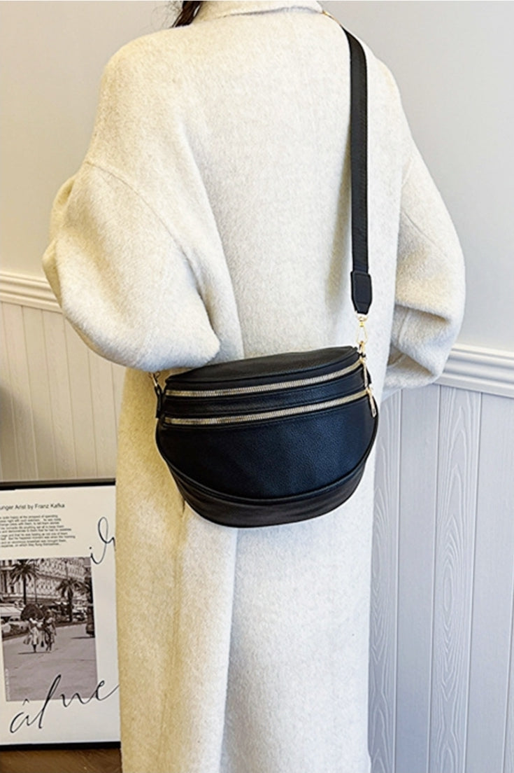 Black Double Zipper Bum Bag