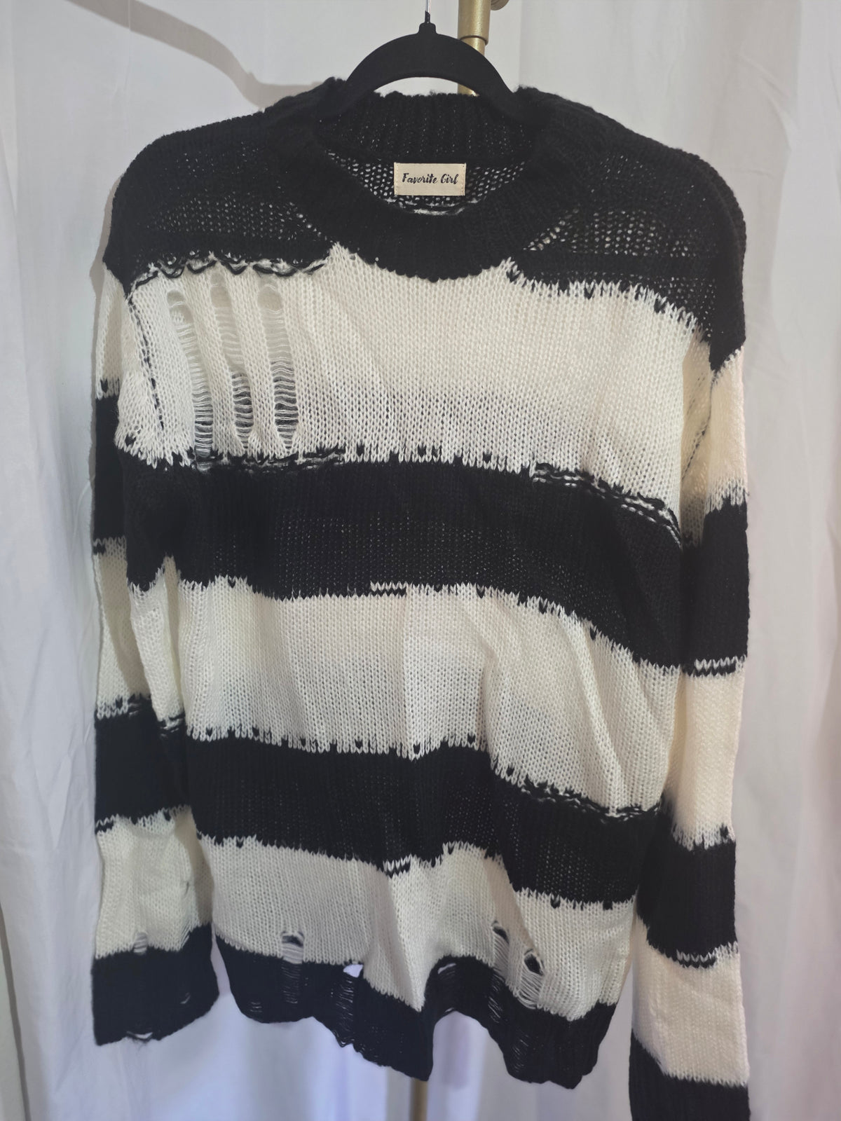 COLORBLOCK STRIPED KNIT DISTRESS SWEATER