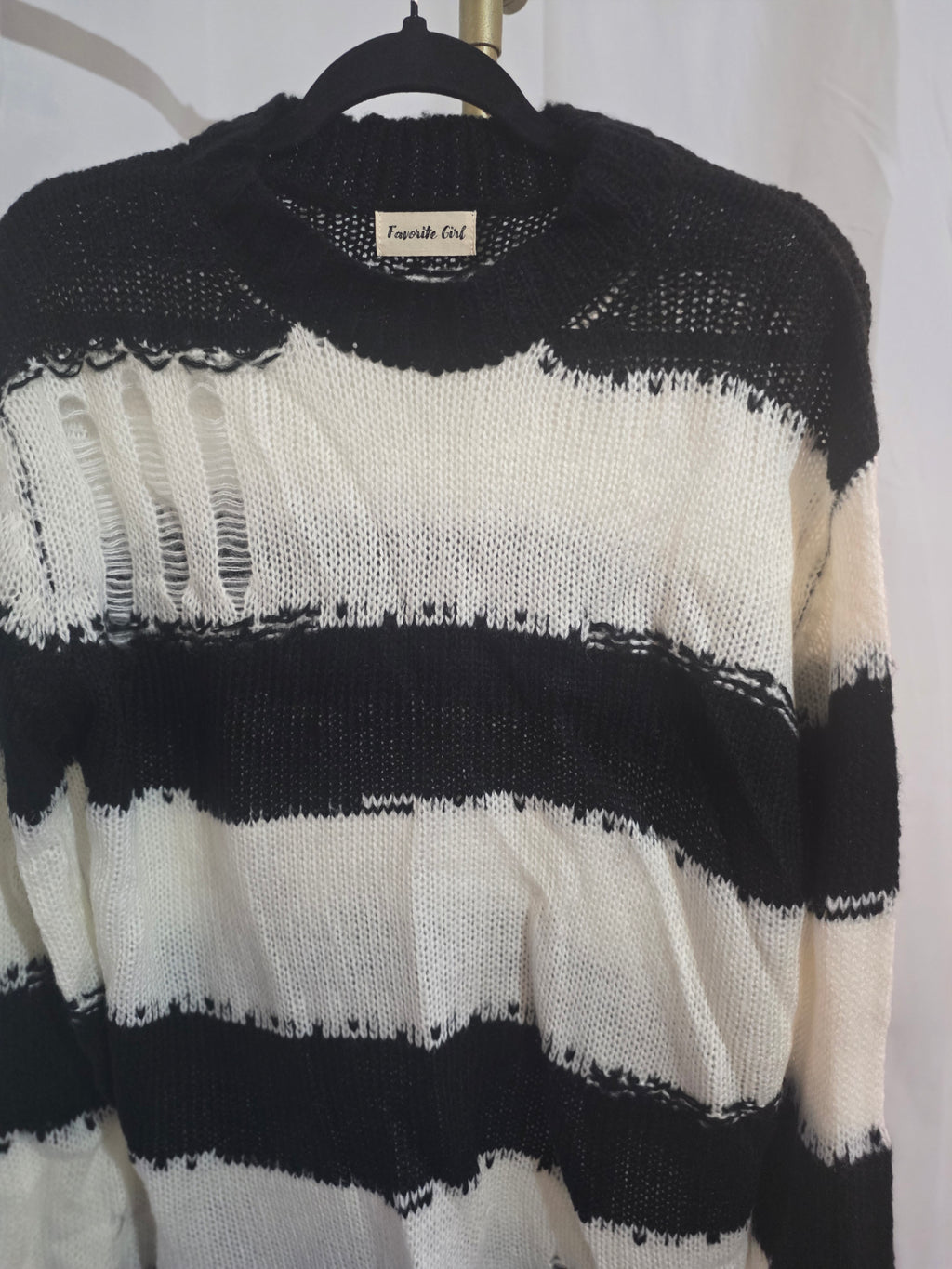 COLORBLOCK STRIPED KNIT DISTRESS SWEATER