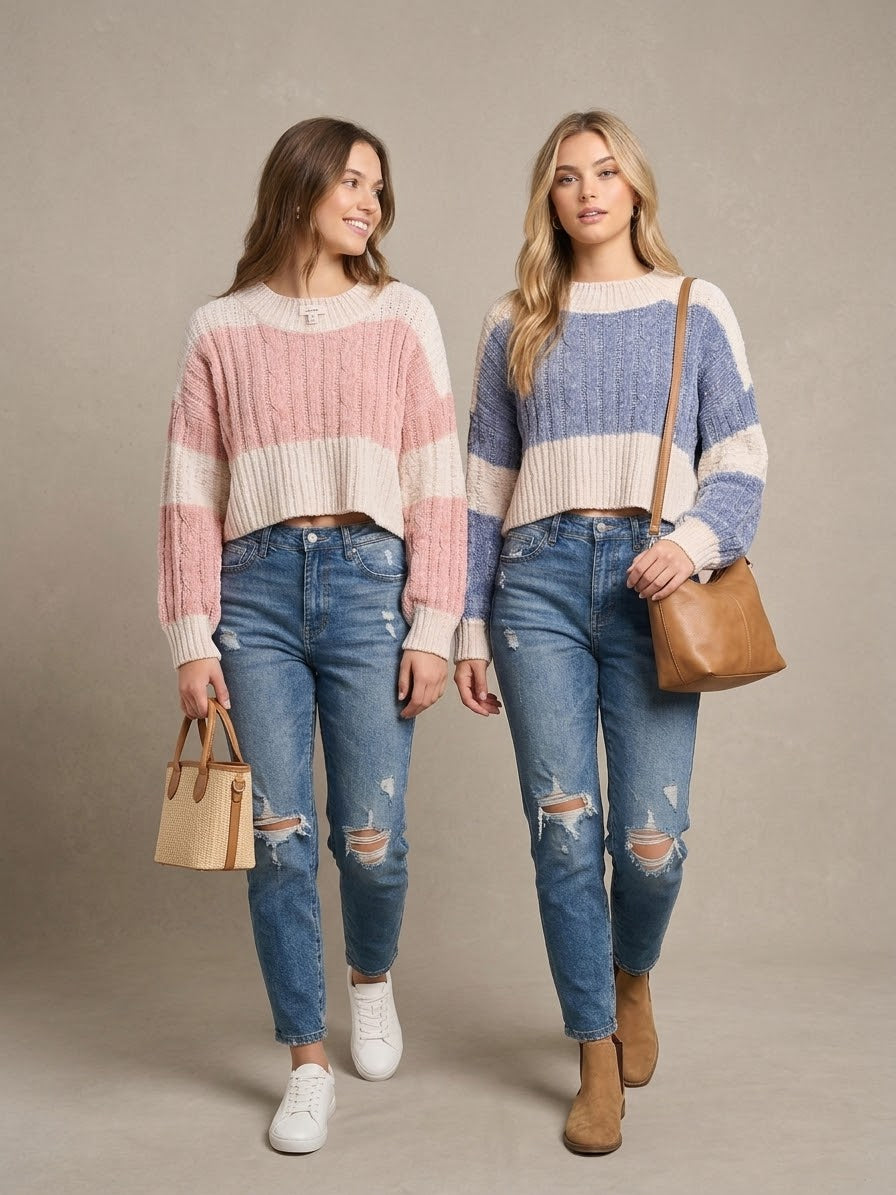 Blush & Sky Crop Sweater