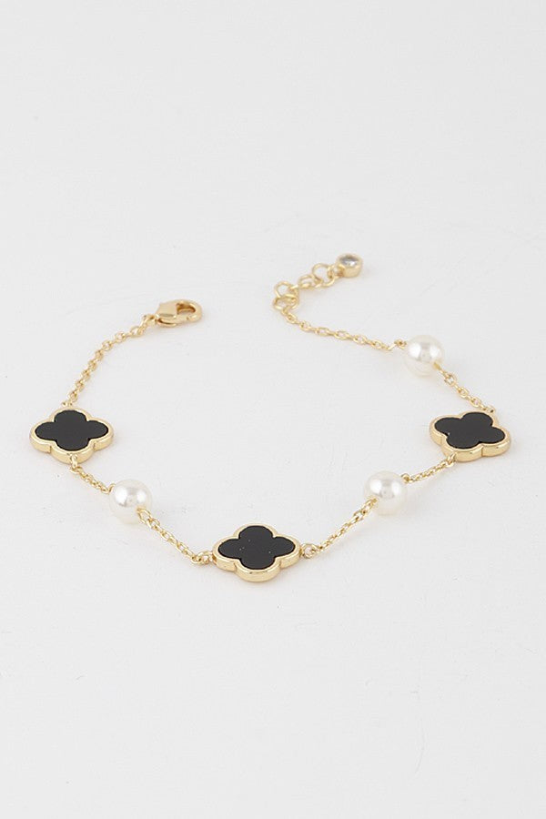 Multi Clover Pearl Charm Bracelet