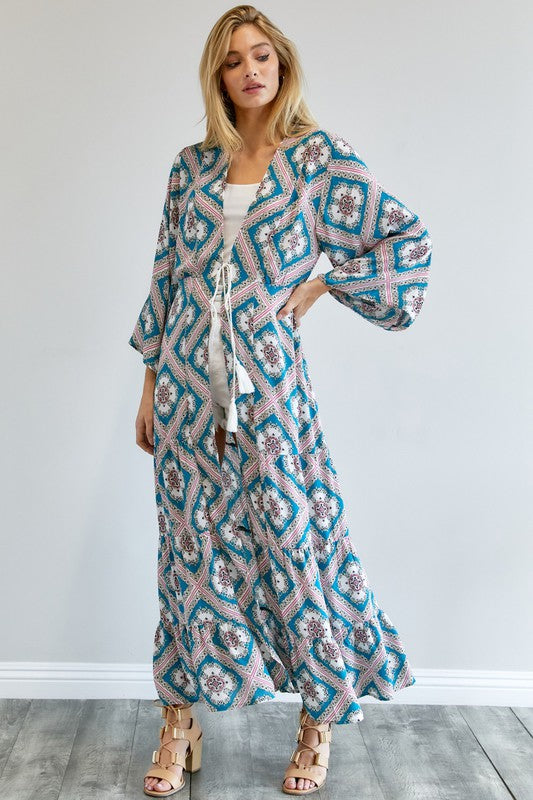 Printed Long Sleeve Loose Kimono