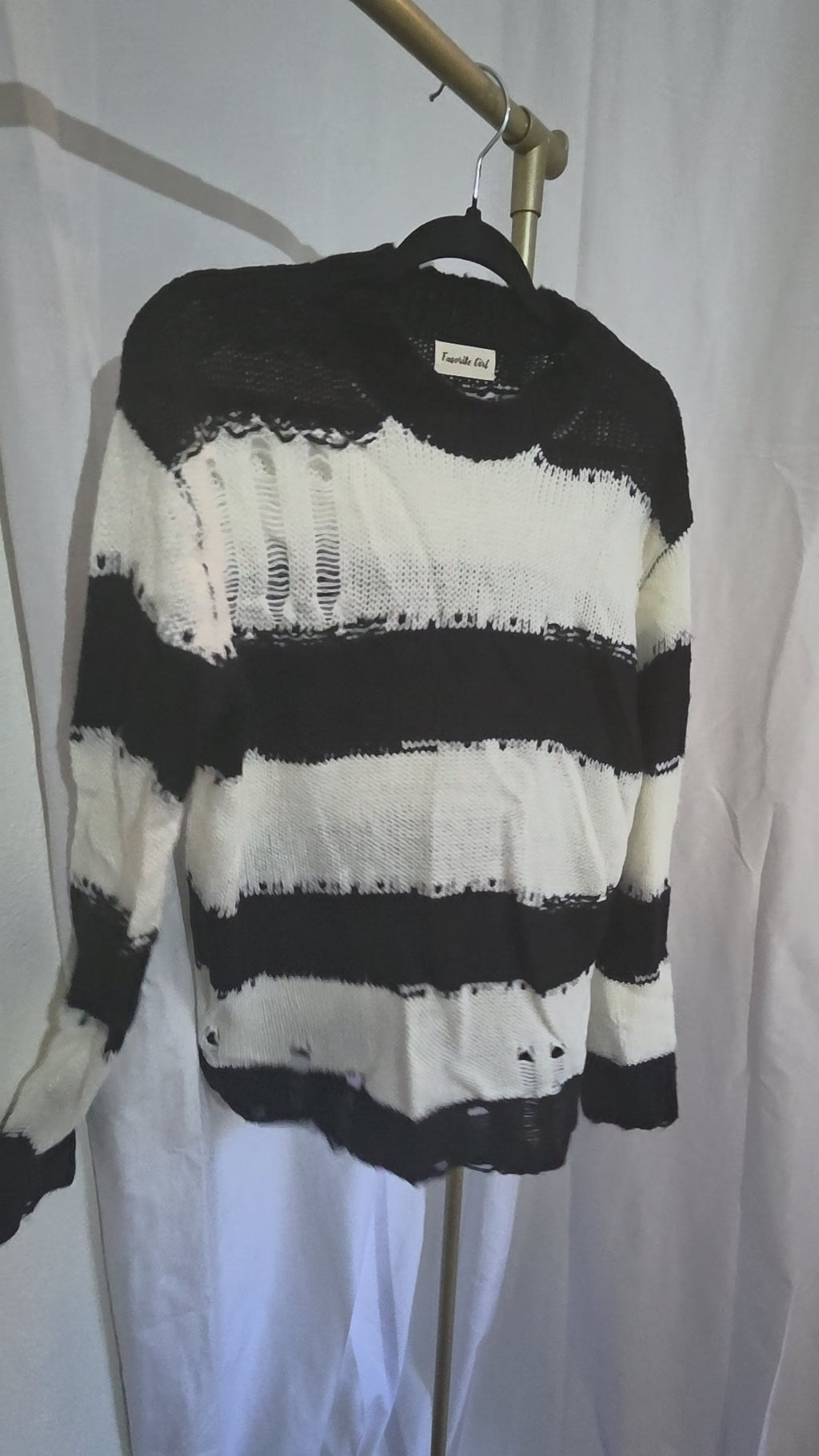 COLORBLOCK STRIPED KNIT DISTRESS SWEATER