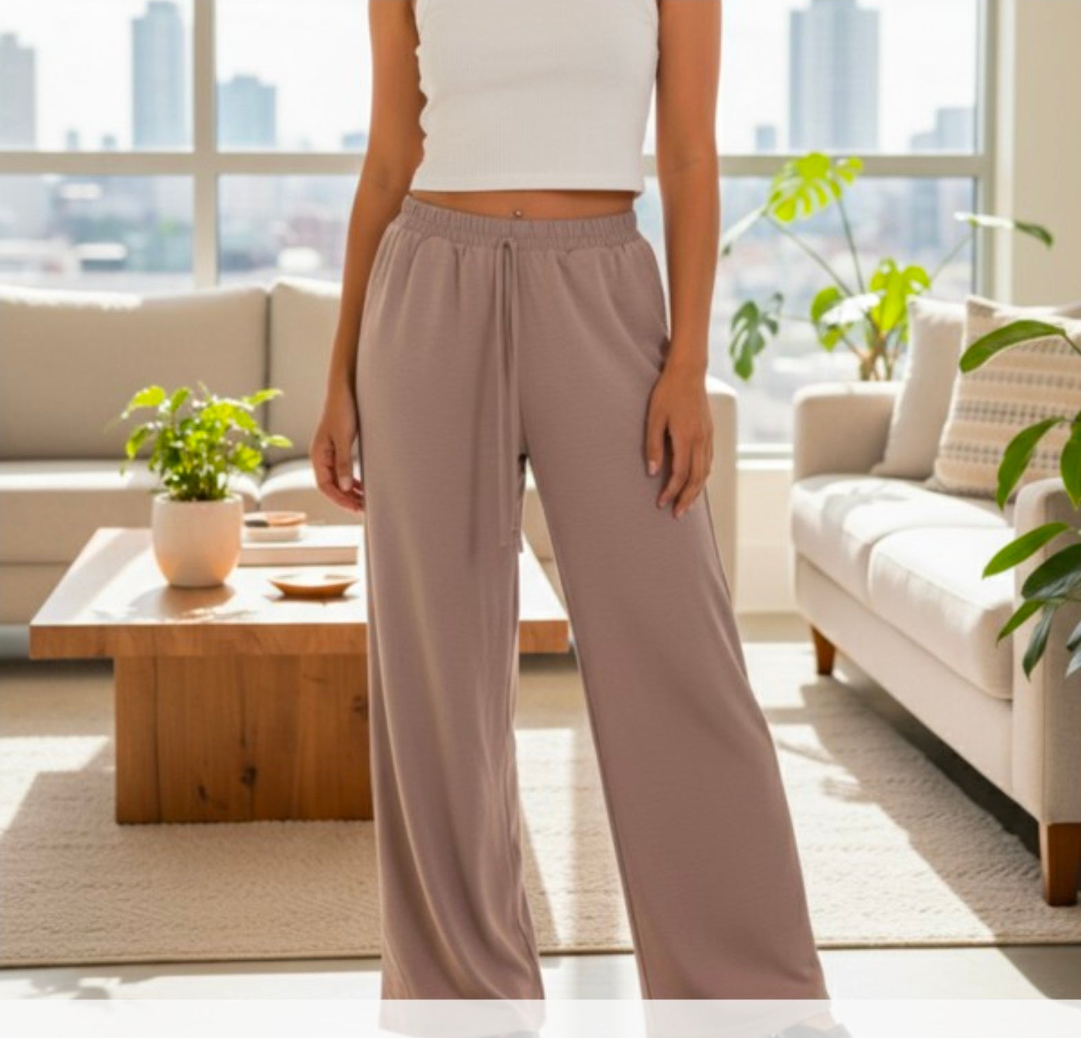 Tan Wide Leg Minimalist Pants