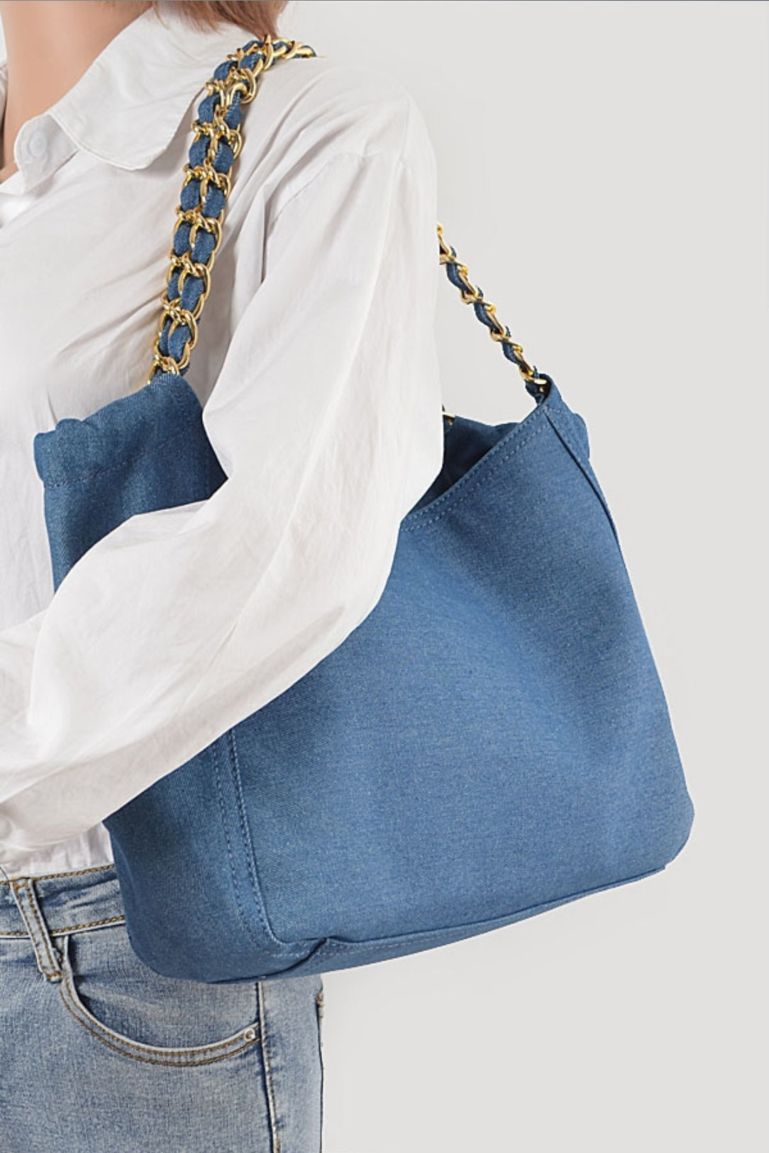 The Classic Denim Chain Tote Bag