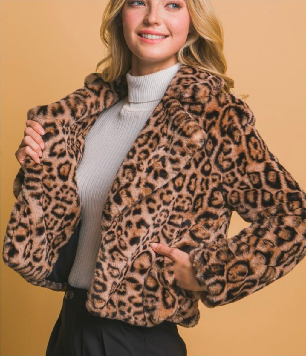 Leopard Fur Crop Coat