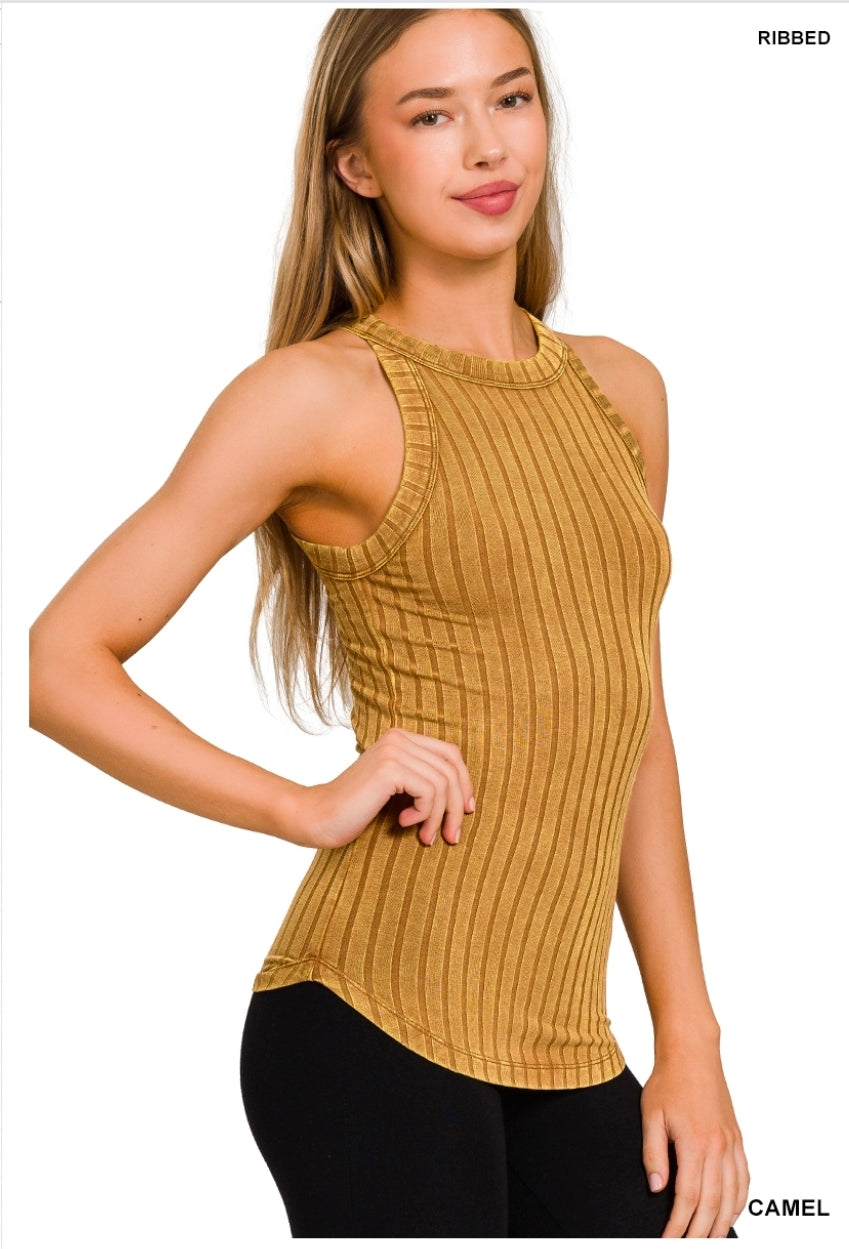 Marigold Ribbed Racer Tank