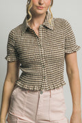 Gingham Smocked Button Down Top