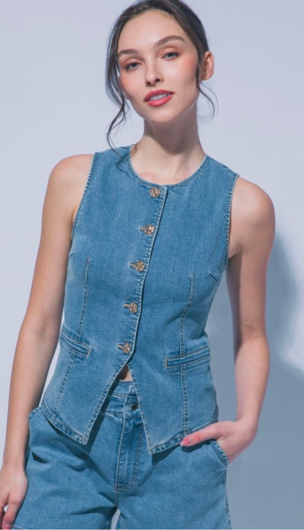 Denim Button down Vest