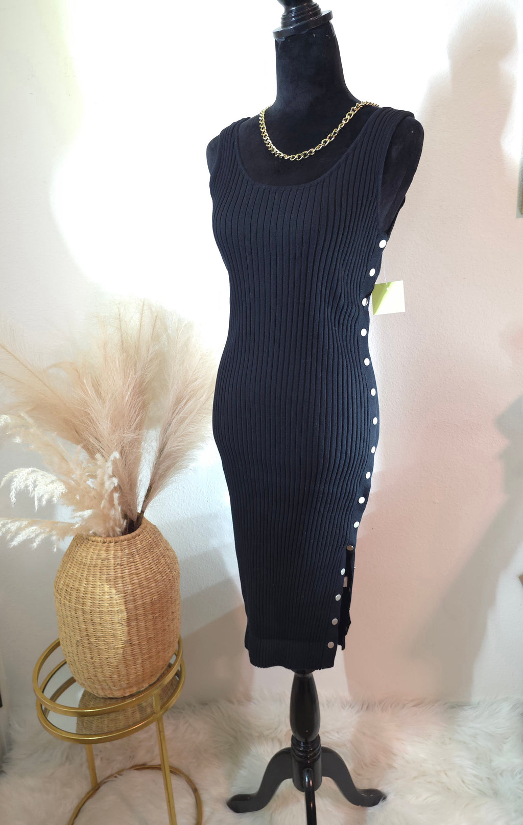 Ribbed Side Button Down Midi Dress