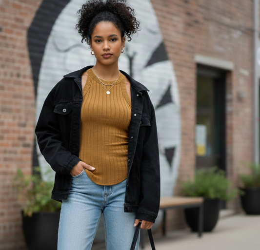 Marigold Ribbed Racer Tank