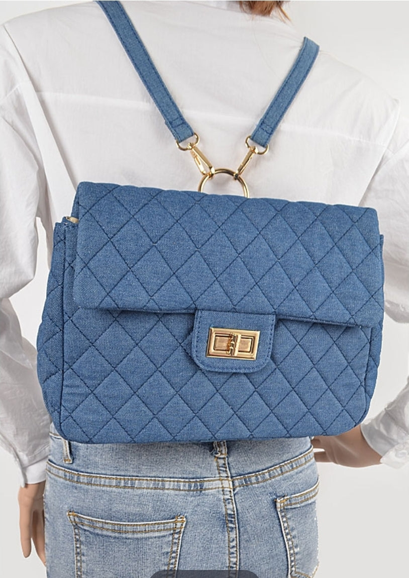 Denim Quilted Backpack