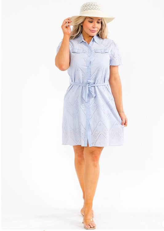 Sky Blue Eyelet Plus Dress
