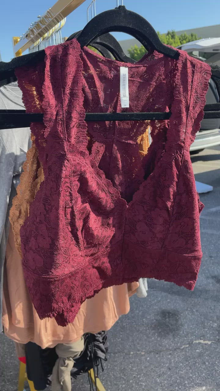 Burgundy Plus Size Lace Bralette