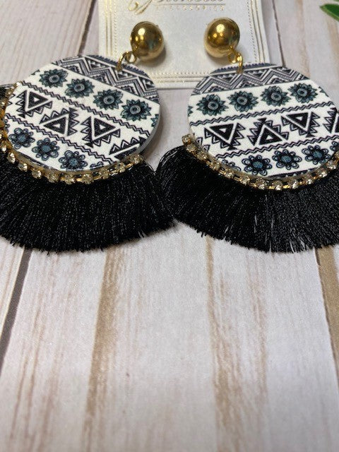 Black Flower Aztec Earrings