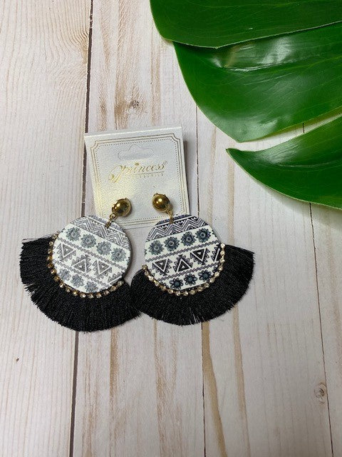 Black Flower Aztec Earrings