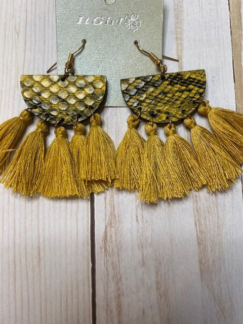 Mustard Snake Tassle Earrings