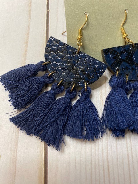 Navy Snake Tassle Earrings