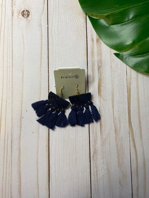 Navy Snake Tassle Earrings