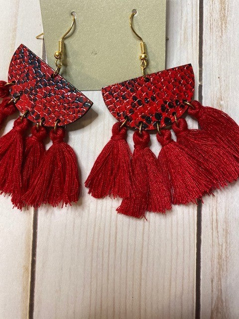 Red Snake Tassle Earrings