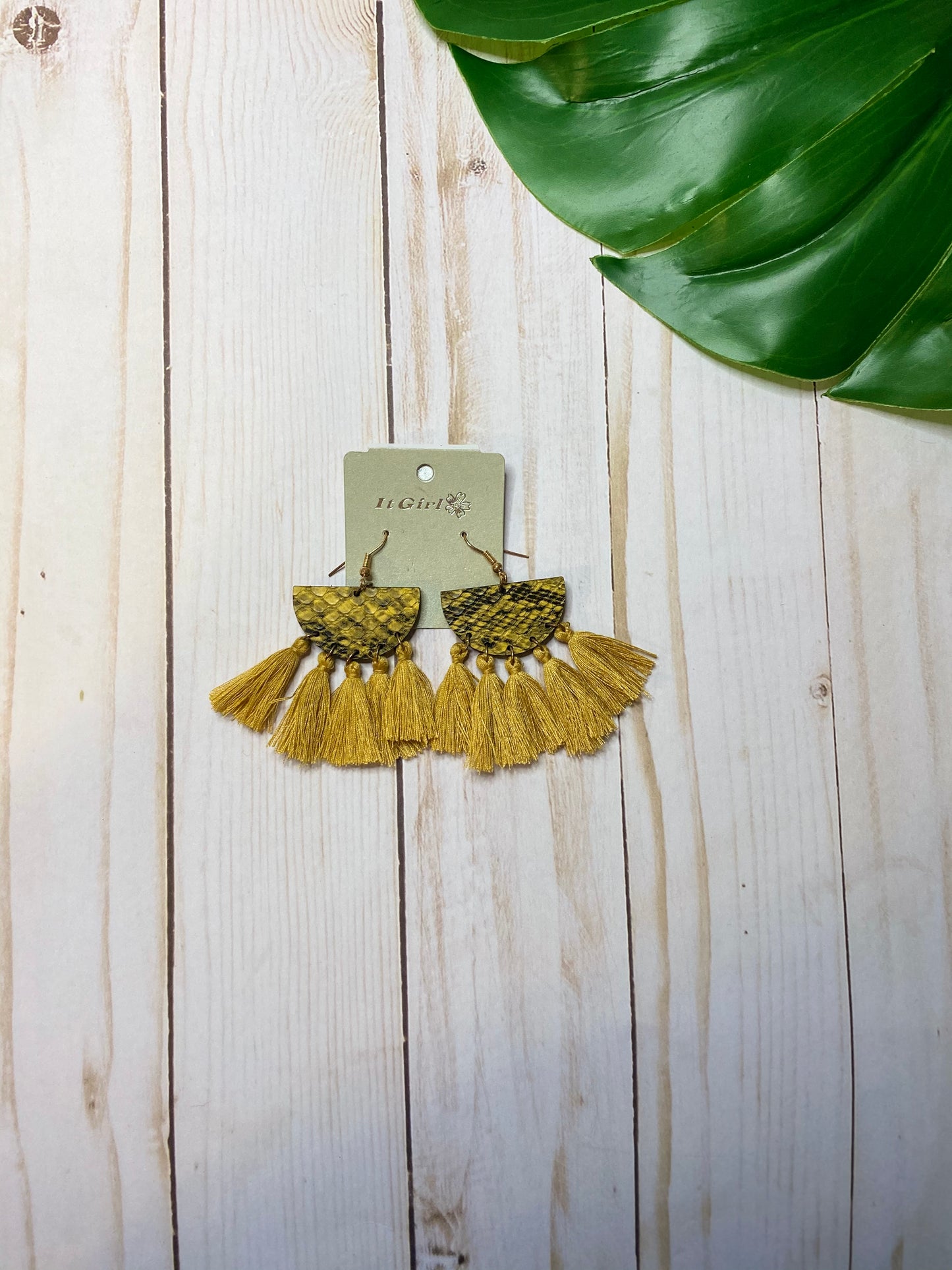 Mustard Snake Tassle Earrings