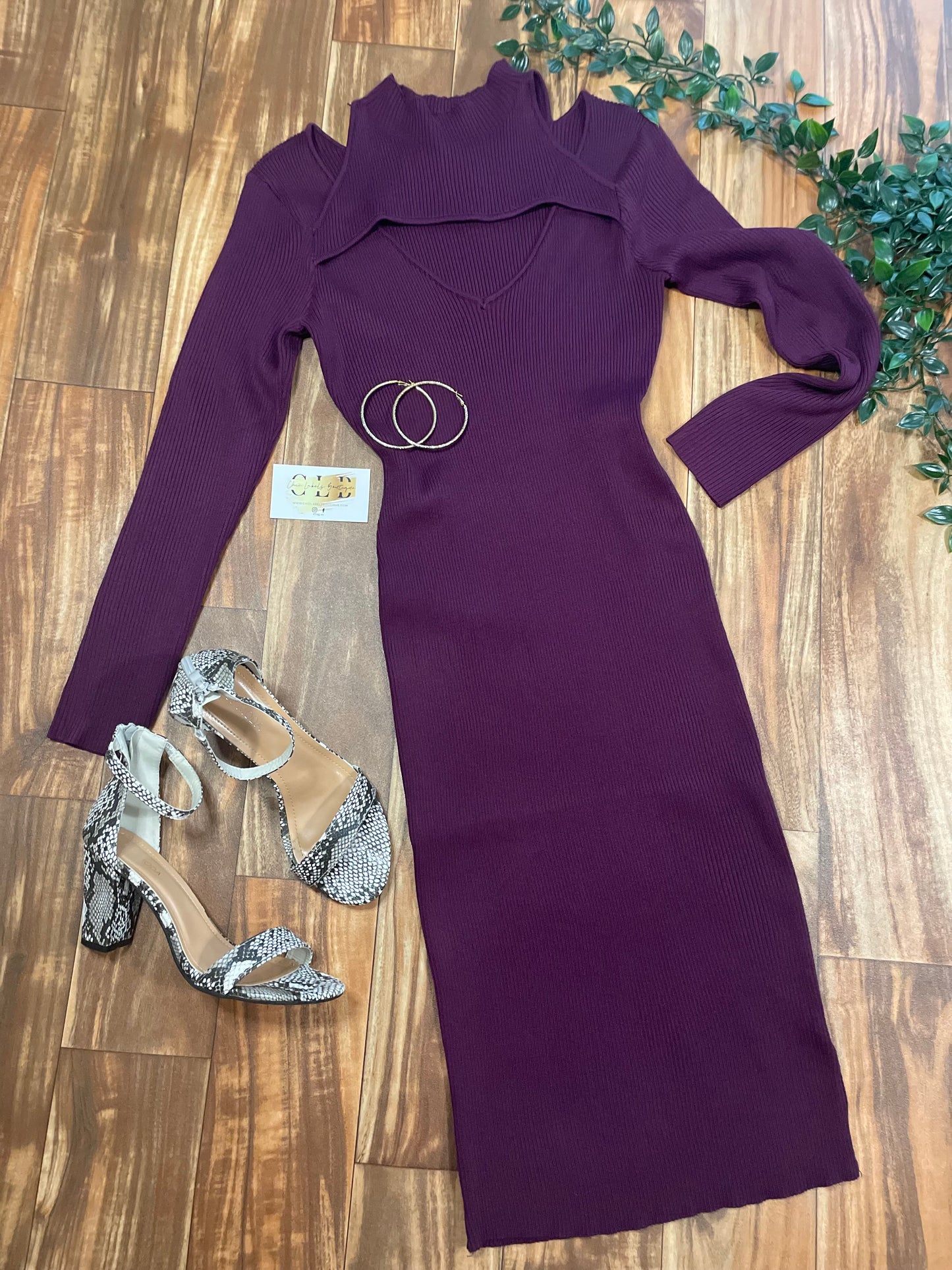 Plum Ribbed MIDI Dress