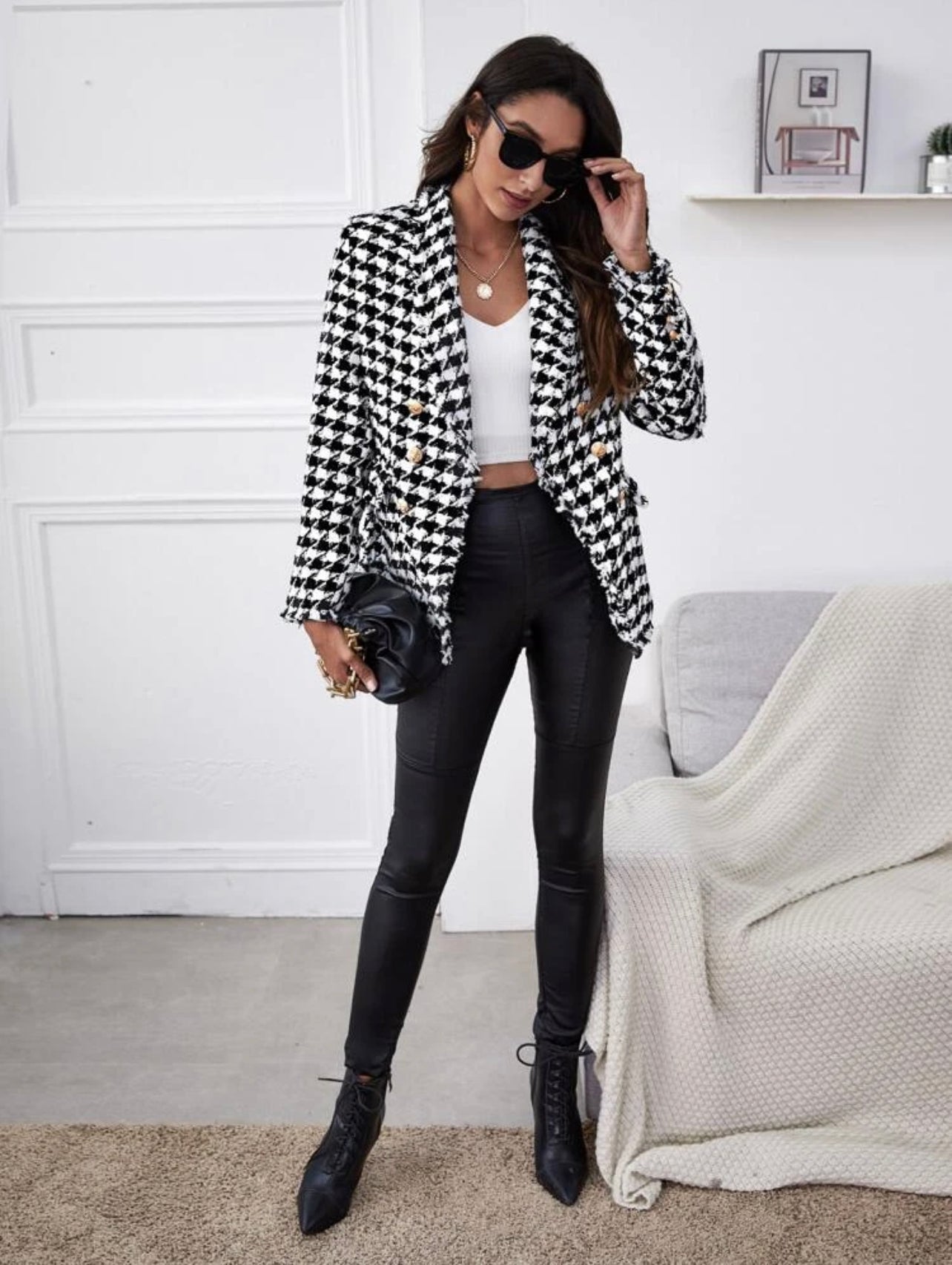 Houndstooth Tweed Blazer