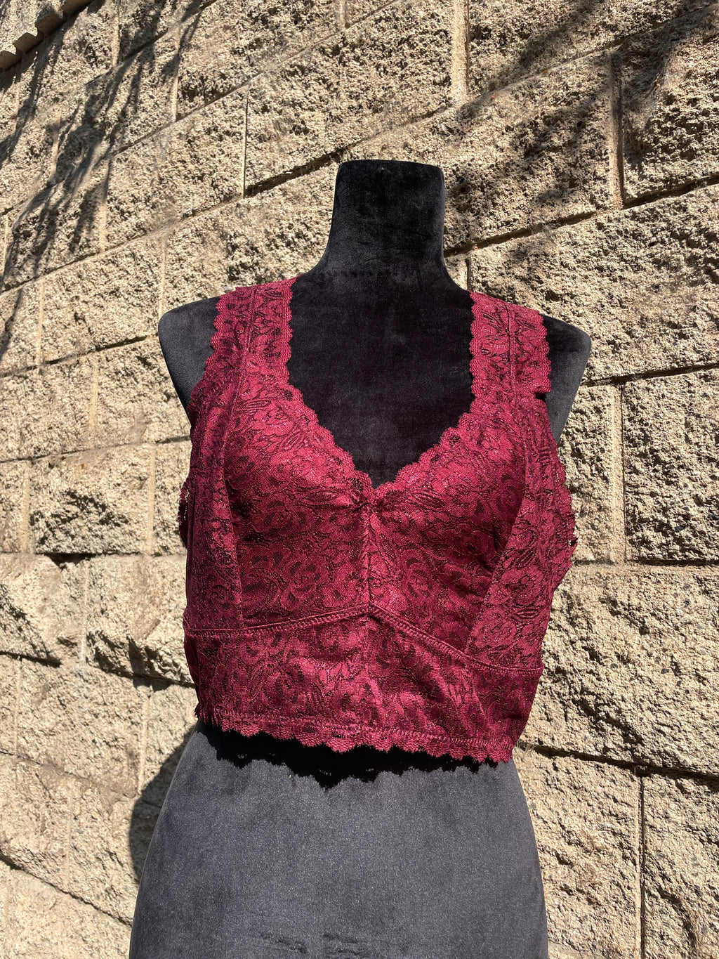 Burgundy Plus Size Lace Bralette