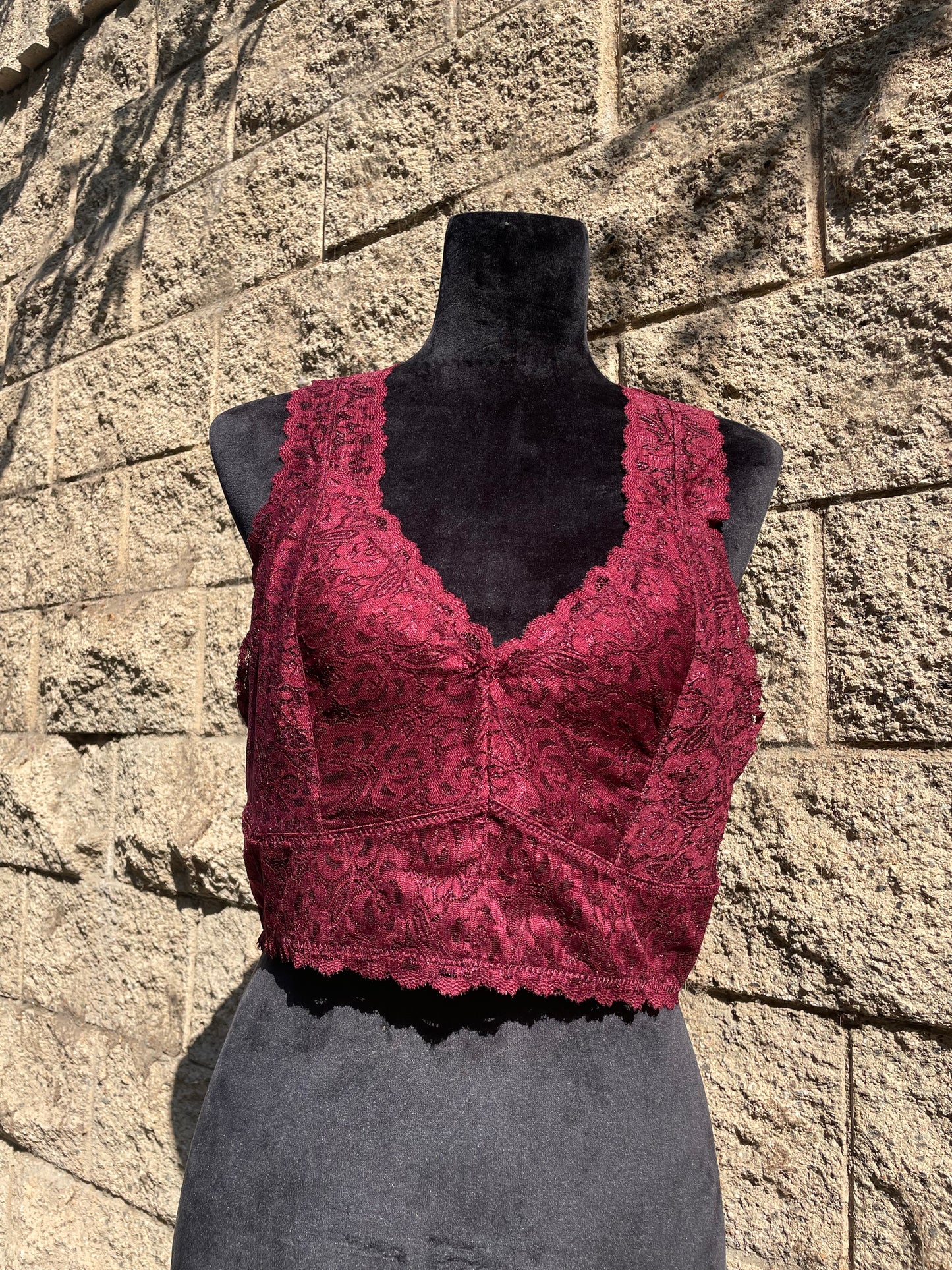 Burgundy Plus Size Lace Bralette