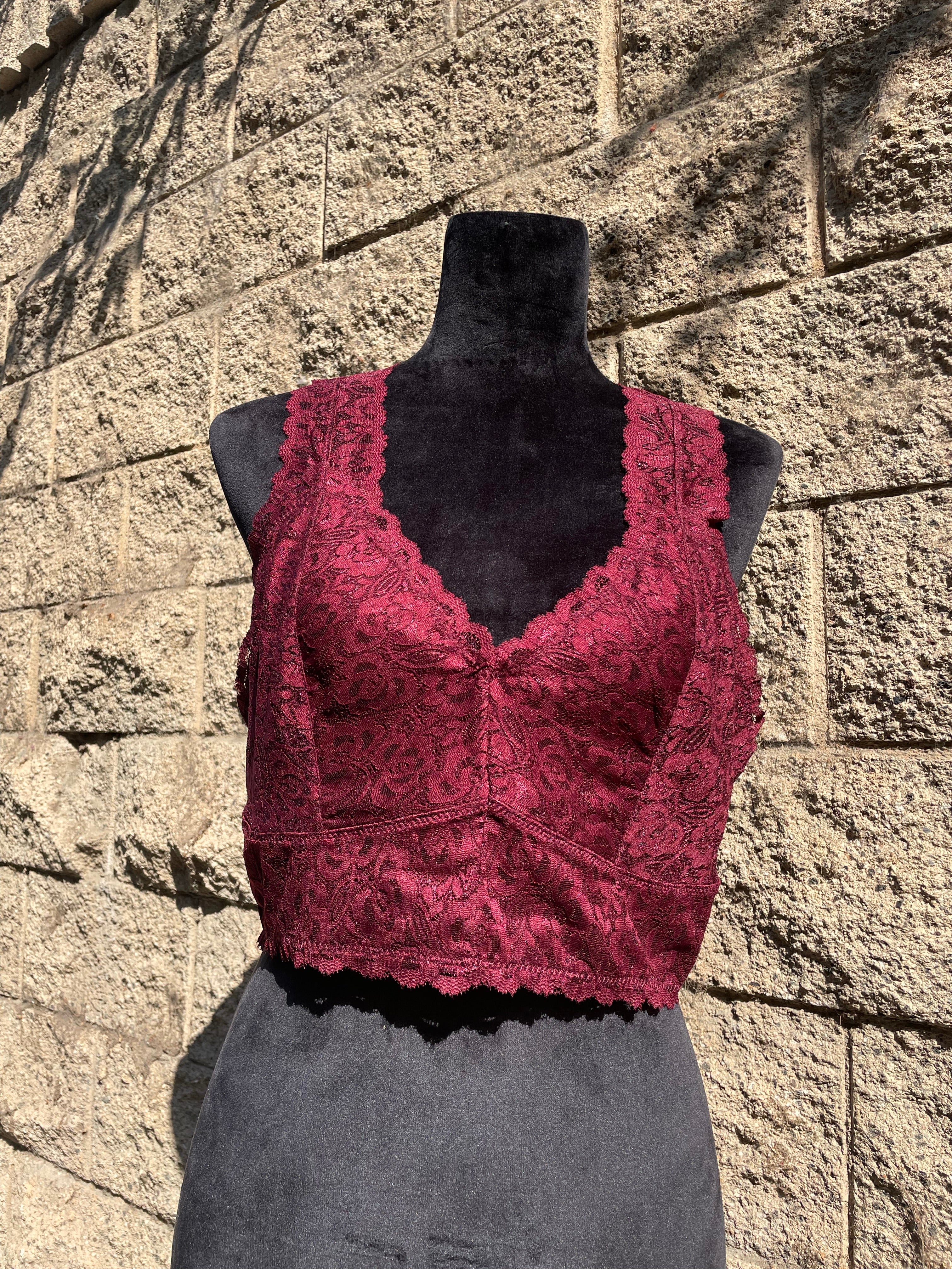 Burgundy Plus Size Lace Bralette